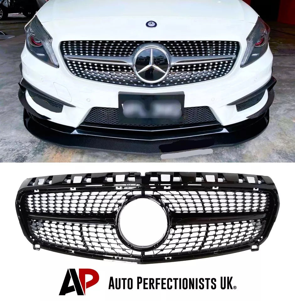 Mercedes A Class W176 Front Diamond Grill 2013-2015 Gloss Black