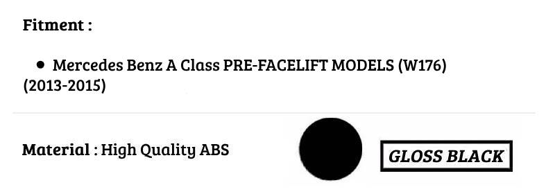 Mercedes A Class W176 Front Diamond Grill 2013-2015 Gloss Black