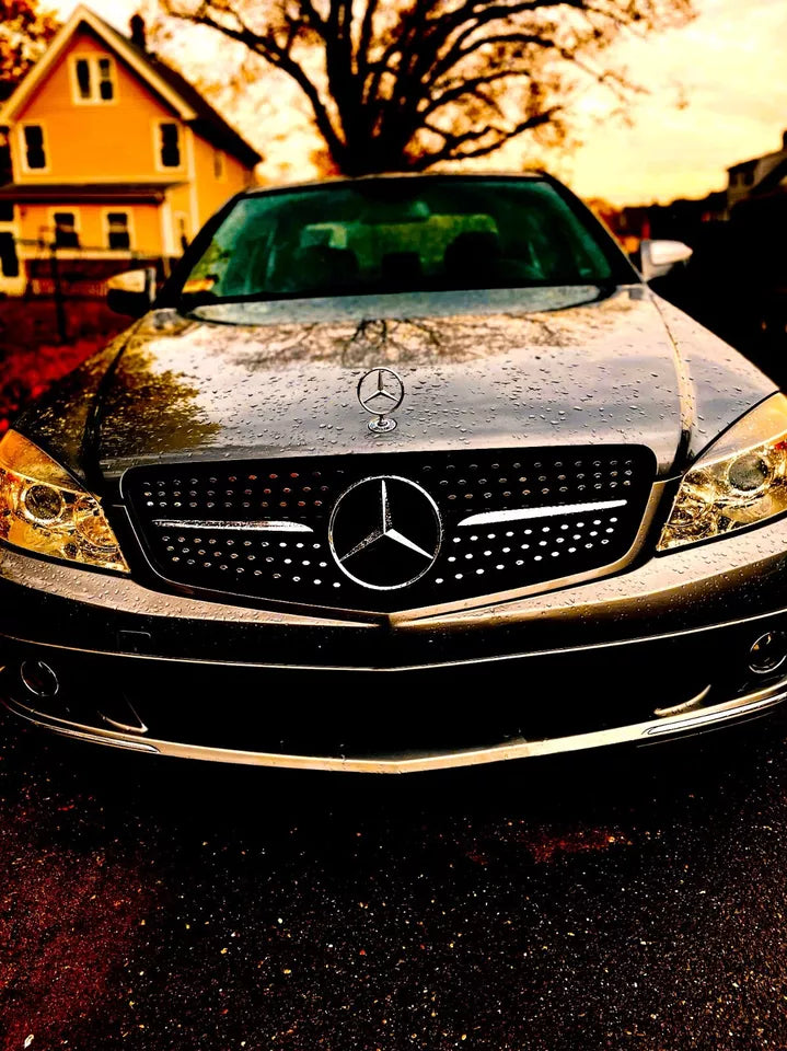 Mercedes C Class W204 Front Diamond Grill 2007-2014 Gloss Black