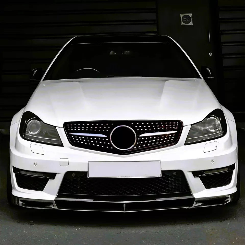 Mercedes C Class W204 Front Diamond Grill 2007-2014 Gloss Black