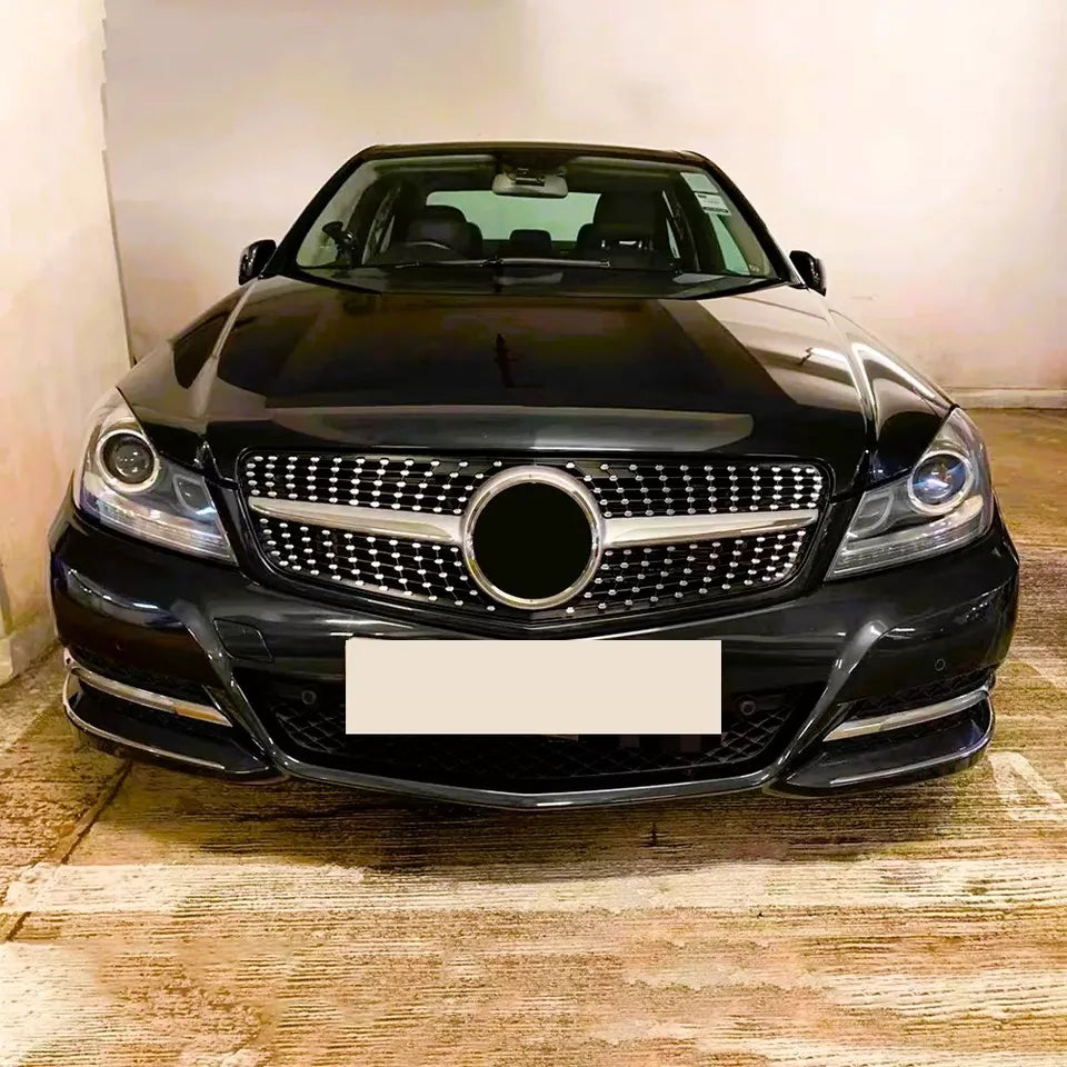 Mercedes C Class W204 Front Diamond Grill 2007-2014 Gloss Black