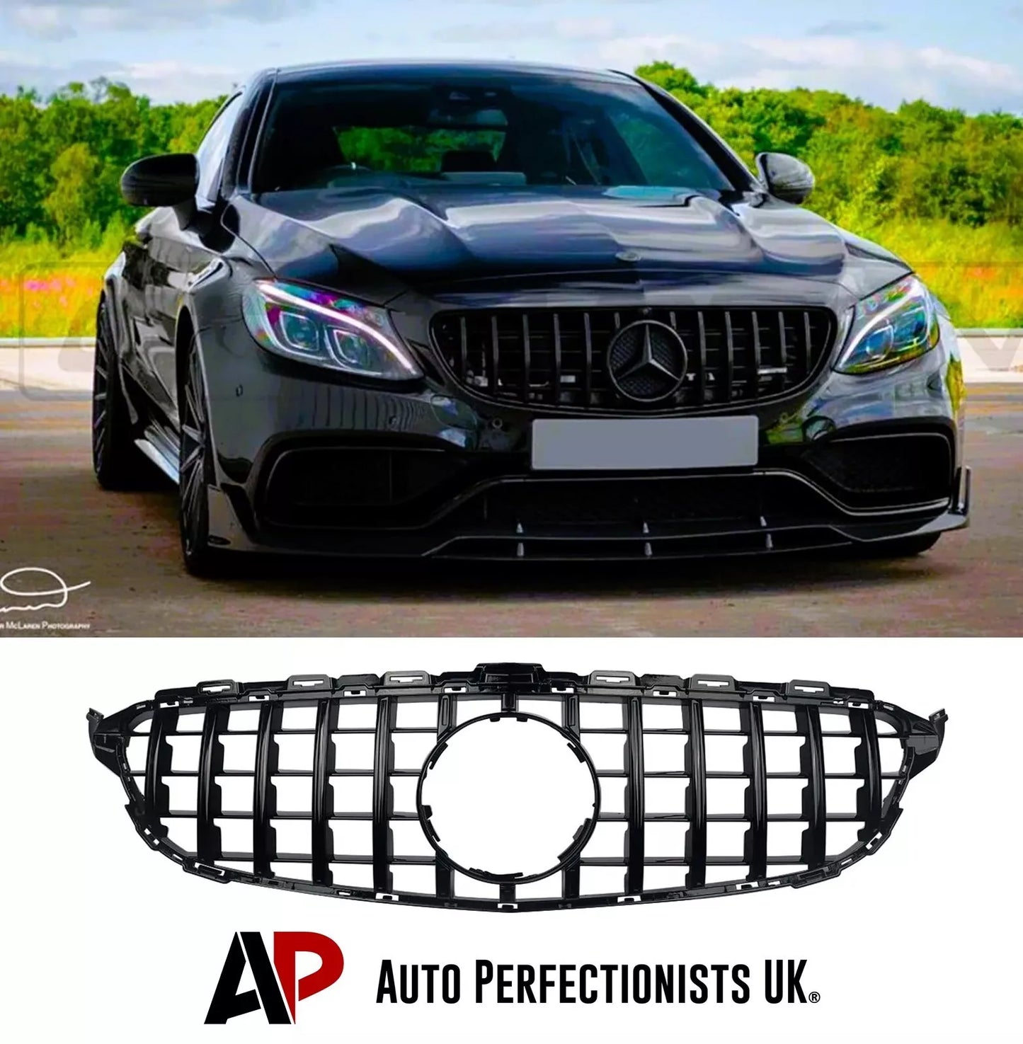 Mercedes C W205 Front Panamericana GT GTR Grill 2014-2018 Gloss Black
