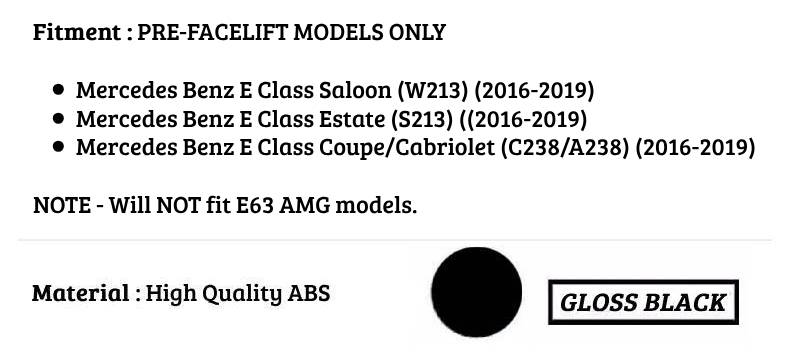 Mercedes E Class W213 S213 C238 Front Grill 2016-2019 Gloss Black