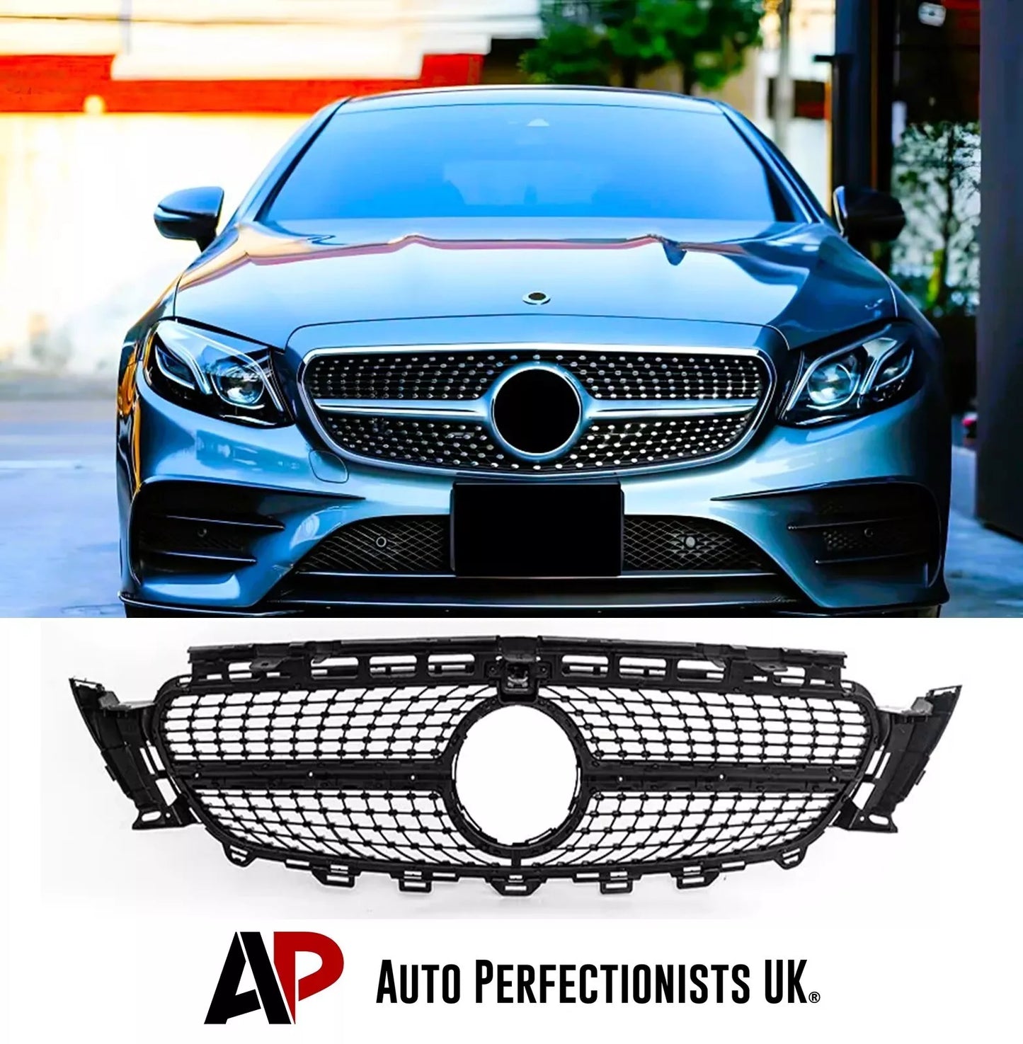 Mercedes E Class W213 C238 Front Diamond Grill 2016-2019 Gloss Black
