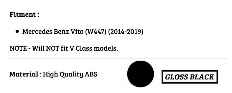 Mercedes Vito W447 Panamericana GT GTR Grill 2014-2019 Gloss Black