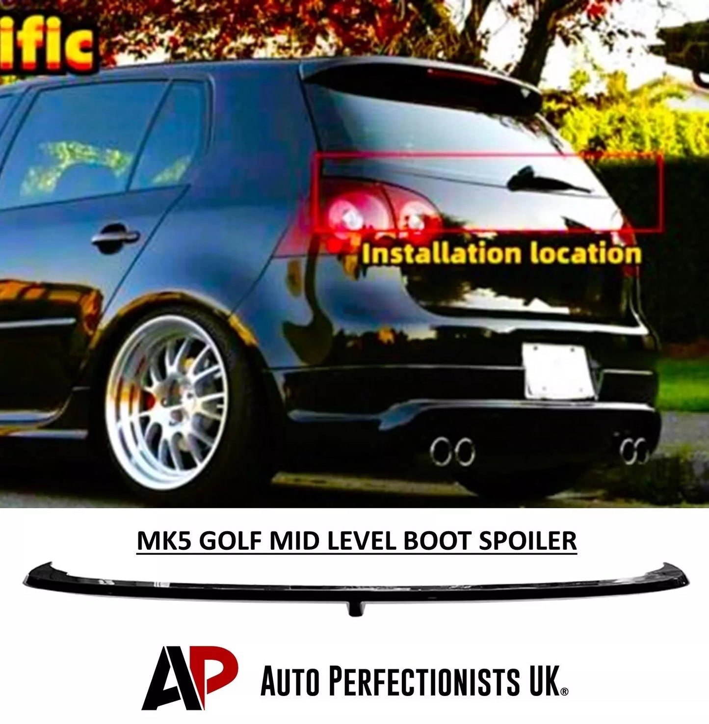VW Golf MK5 GTI R32 TSI TDI Rear Mid Spoiler Wing 2004-08 Gloss Black