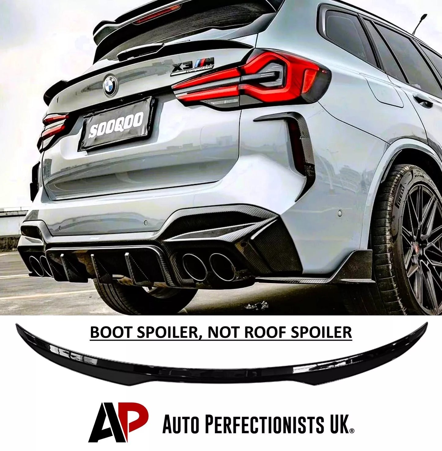 BMW X3 G01 X3M F97 Rear Mid Boot Spoiler 2017-2024 ABS Gloss Black