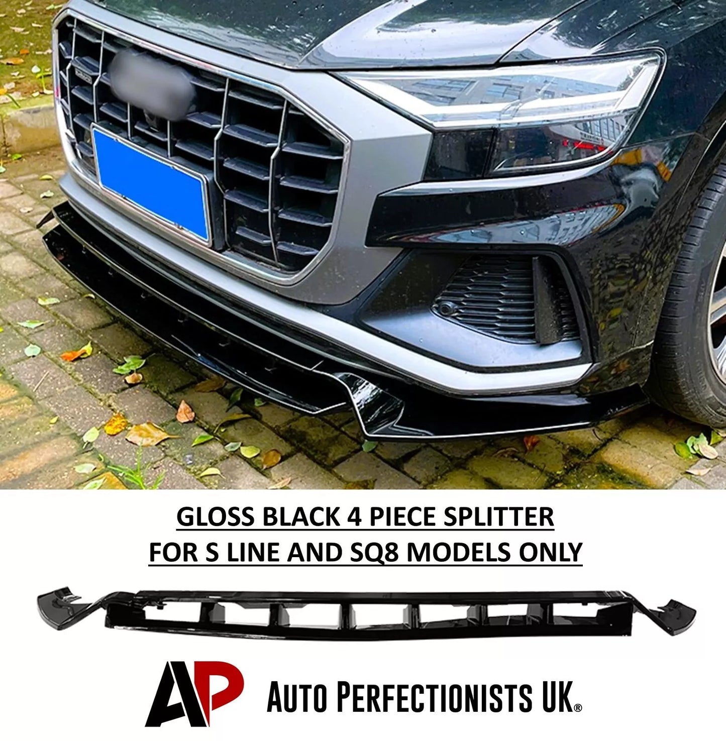 Audi Q8 SQ8 S Line Front Splitter Lip Kit 2018-2024 ABS Gloss Black