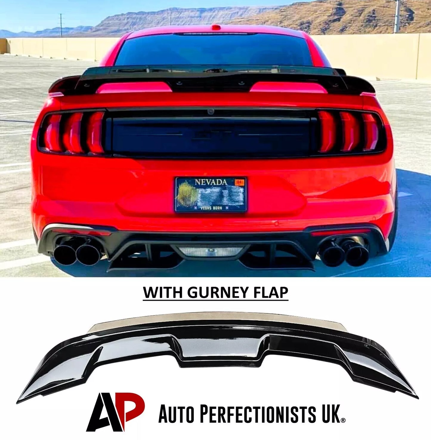 Ford Mustang GT500 Rear Spoiler with Gurney Flap 15-20 ABS Gloss Black