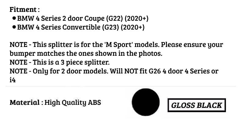 BMW 4 Series G22 G23 Front Splitter M Sport 2020-2024 ABS Gloss Black