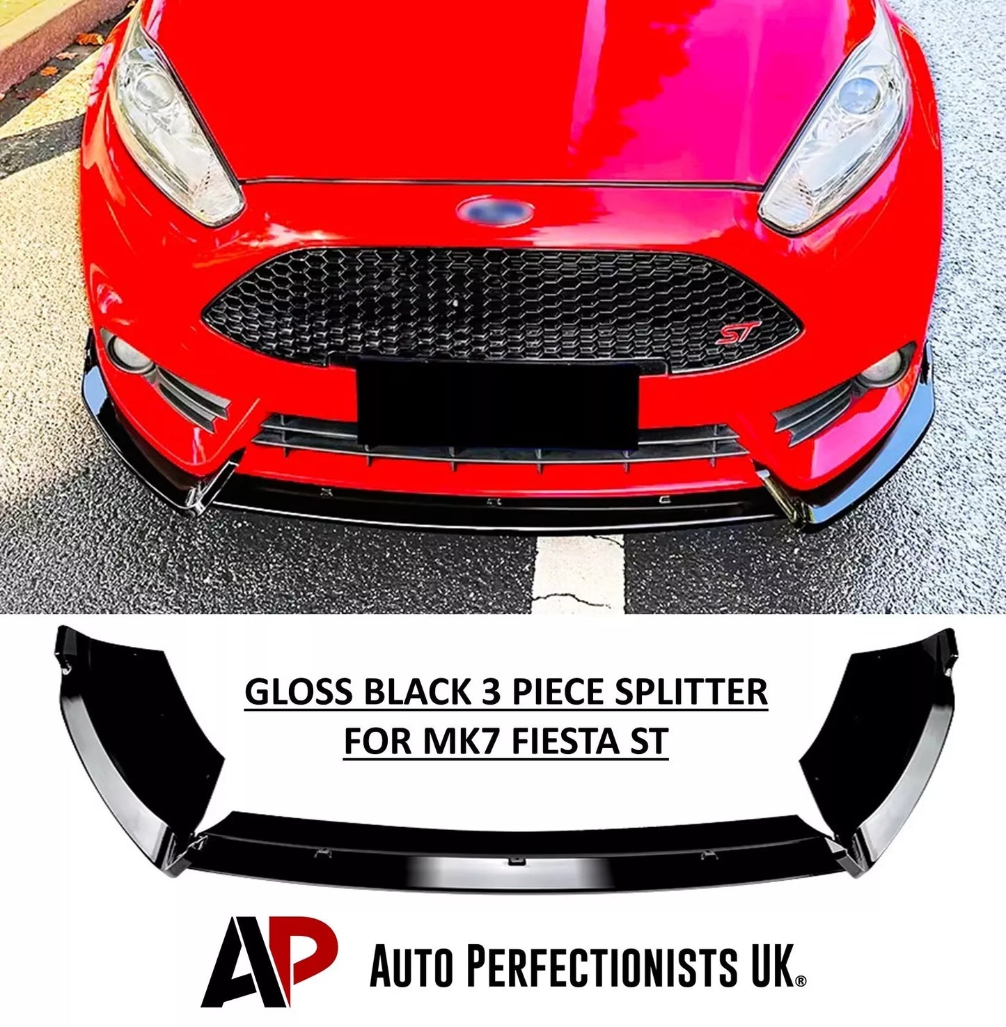 Ford Fiesta ST MK7 Front Splitter Wing Kit 2012-2017 ABS Gloss Black