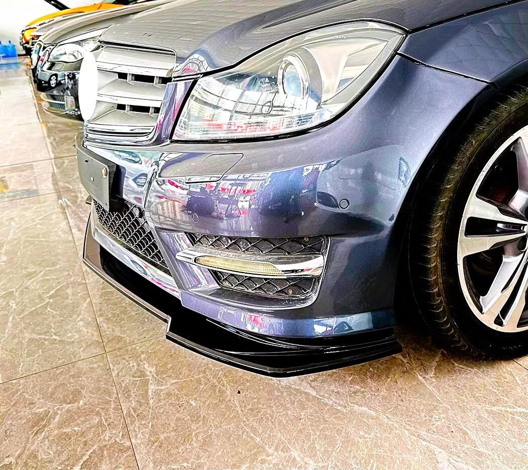 Mercedes C Class W204 AMG Front Splitter Kit 2011-2014 ABS Gloss Black