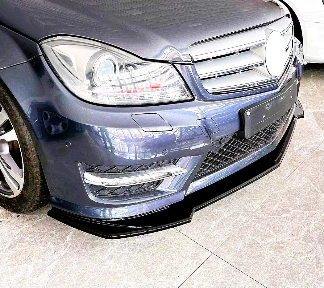 Mercedes C Class W204 AMG Front Splitter Kit 2011-2014 ABS Gloss Black