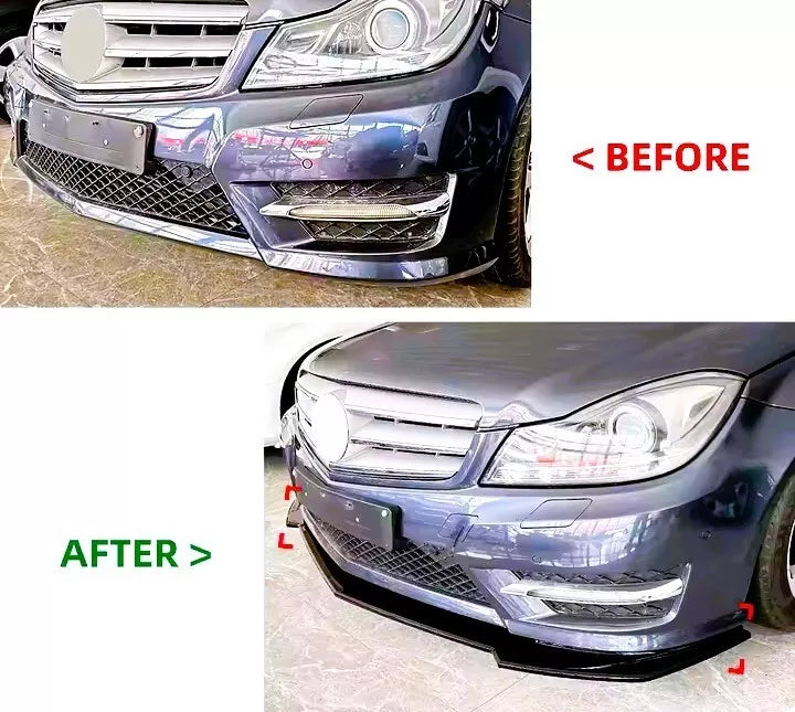Mercedes C Class W204 AMG Front Splitter Kit 2011-2014 ABS Gloss Black
