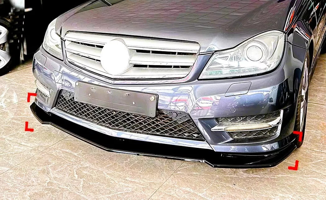 Mercedes C Class W204 AMG Front Splitter Kit 2011-2014 ABS Gloss Black