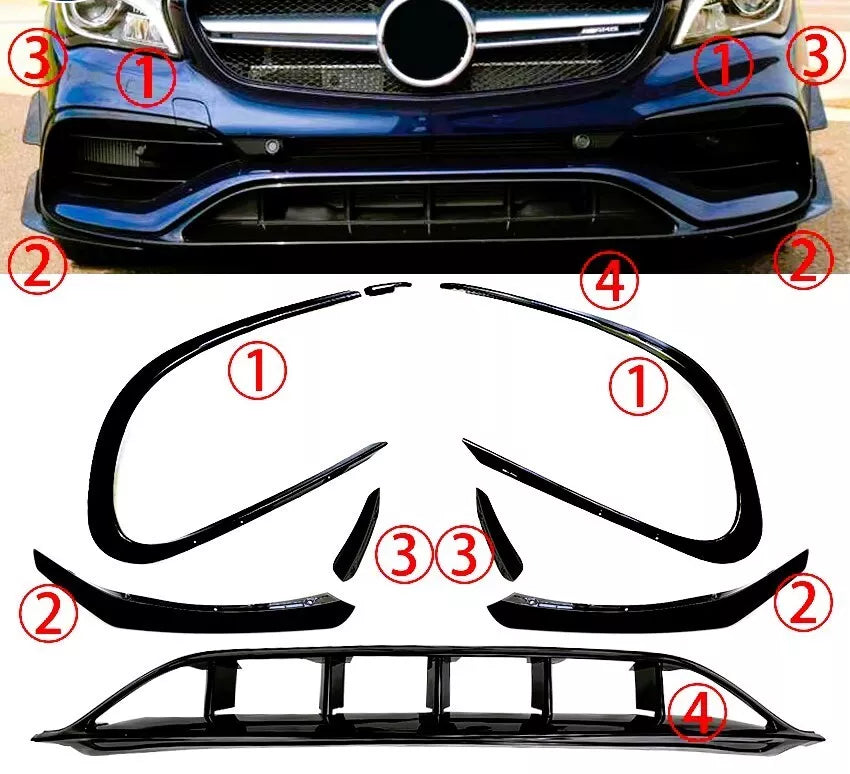 Mercedes CLA W117 AMG Front Splitter Fins 2016-2019 ABS Gloss Black