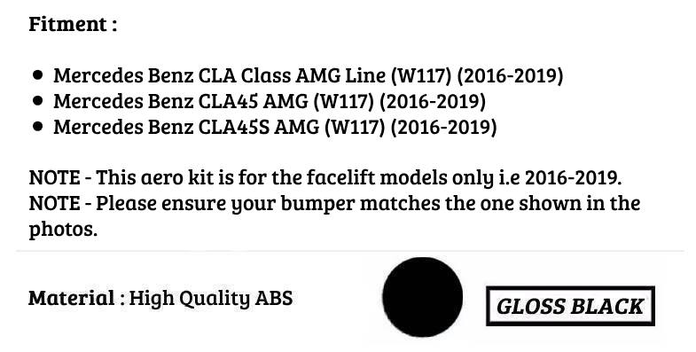 Mercedes CLA W117 AMG Front Splitter Fins 2016-2019 ABS Gloss Black