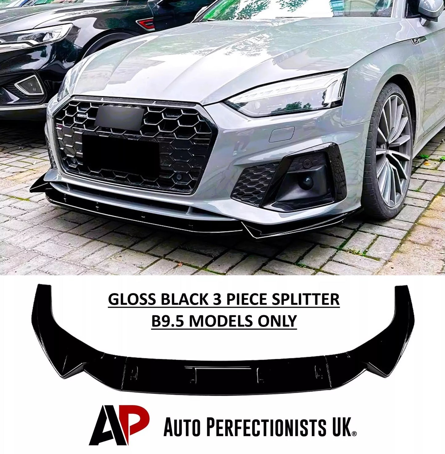 Audi A5 S5 B9.5 S Line Front Splitter Kit 2021-2024 ABS Gloss Black
