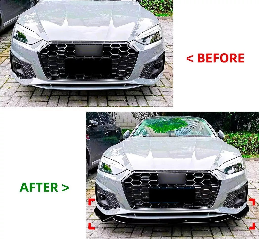 Audi A5 S5 B9.5 S Line Front Splitter Kit 2021-2024 ABS Gloss Black