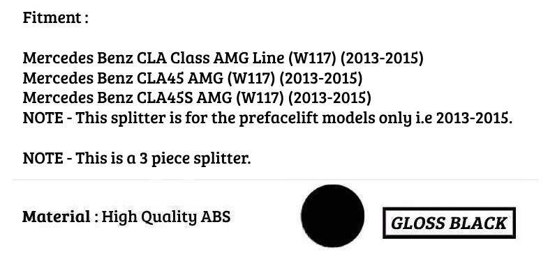Mercedes CLA Class W117 CLA45 Front Splitter 2013-2015 Gloss Black