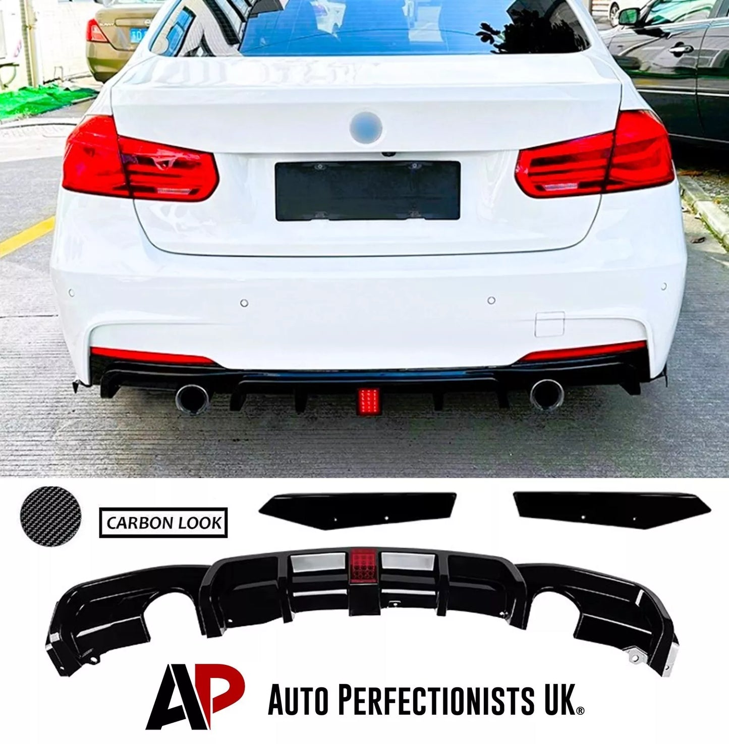 BMW 3 Series F30 F31 Rear Valance Diffuser Dual W/LED ABS Carbon Fibre