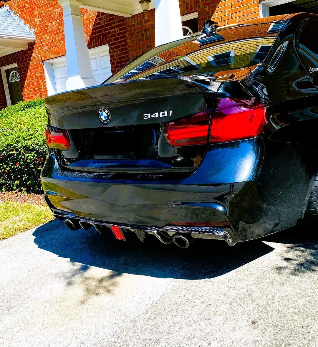 BMW 3 Series F30 F31 Rear Valance Diffuser Dual W/LED ABS Carbon Fibre