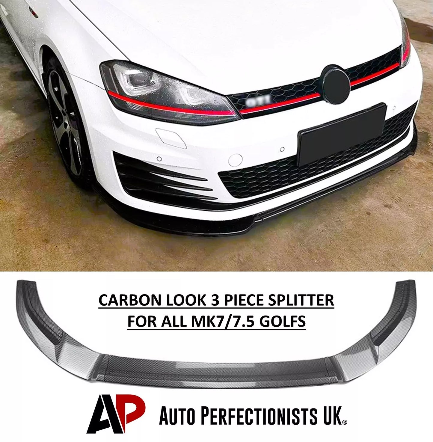 VW Golf MK7 MK7.5 Front Splitter Spoiler Lip Kit ABS Carbon Fibre