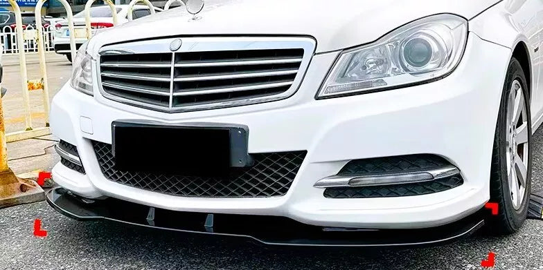 Mercedes C Class W204 Front Splitter Spoiler Lip Kit ABS Gloss Black