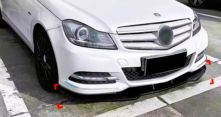 Mercedes C Class W204 Front Splitter Spoiler Lip Kit ABS Gloss Black