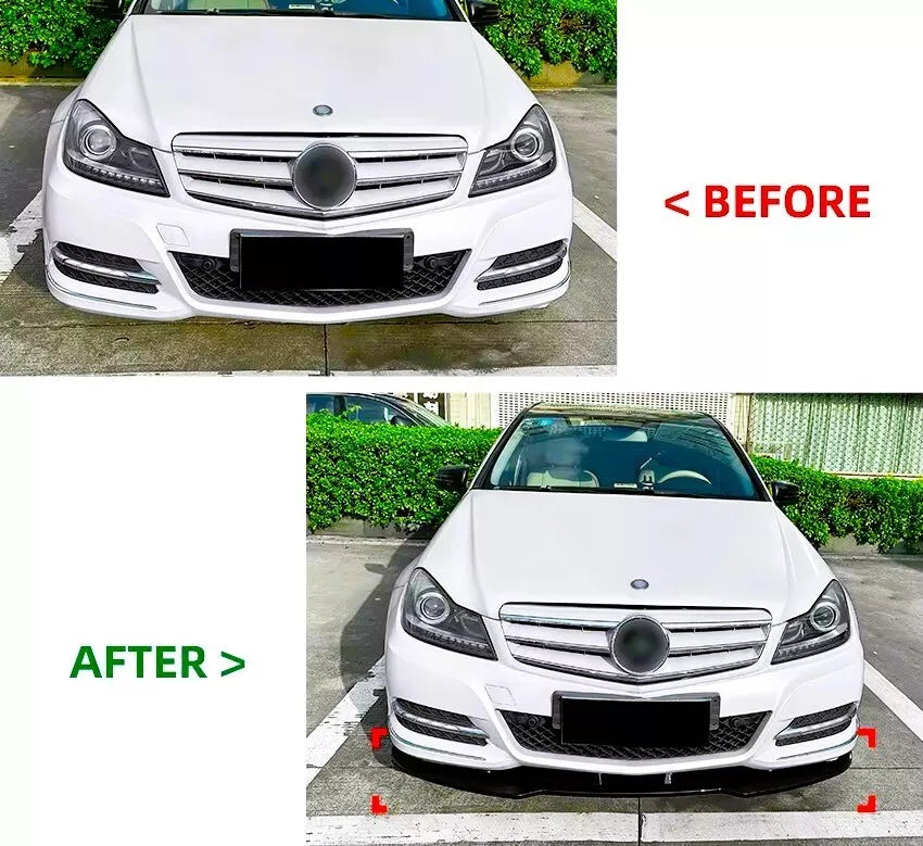 Mercedes C Class W204 Front Splitter Spoiler Lip Kit ABS Gloss Black