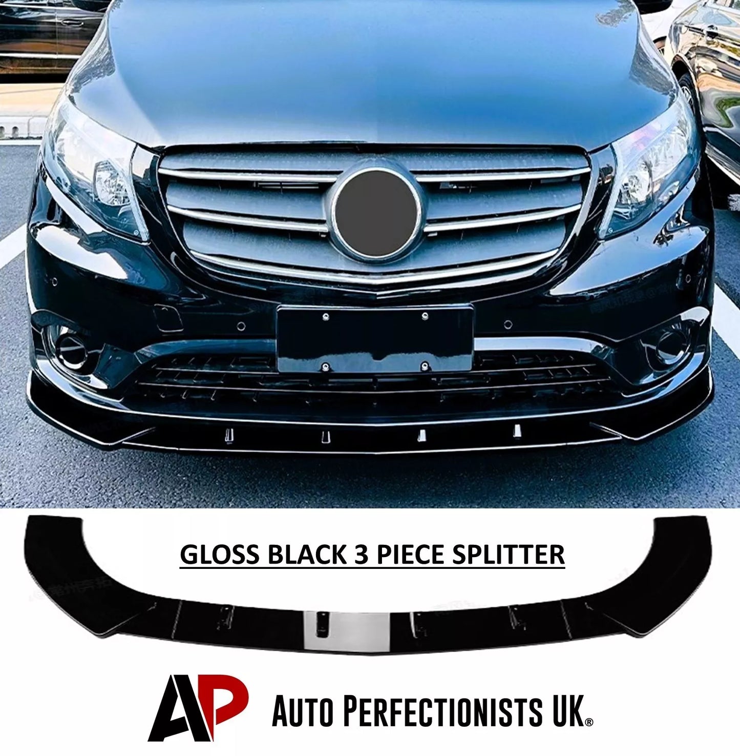 Mercedes V Class W447 Front Splitter Spoiler 14-22 ABS Gloss Black