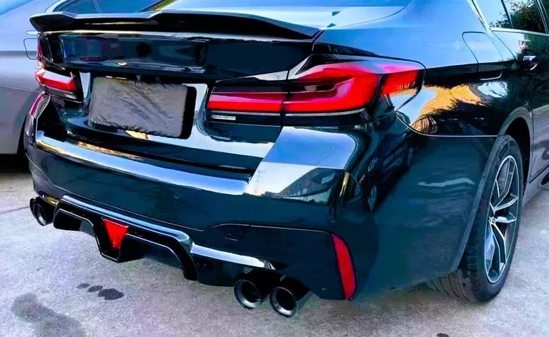 BMW 5 Series G30 Rear Valance Diffuser W/LED 18-20 ABS Gloss Black