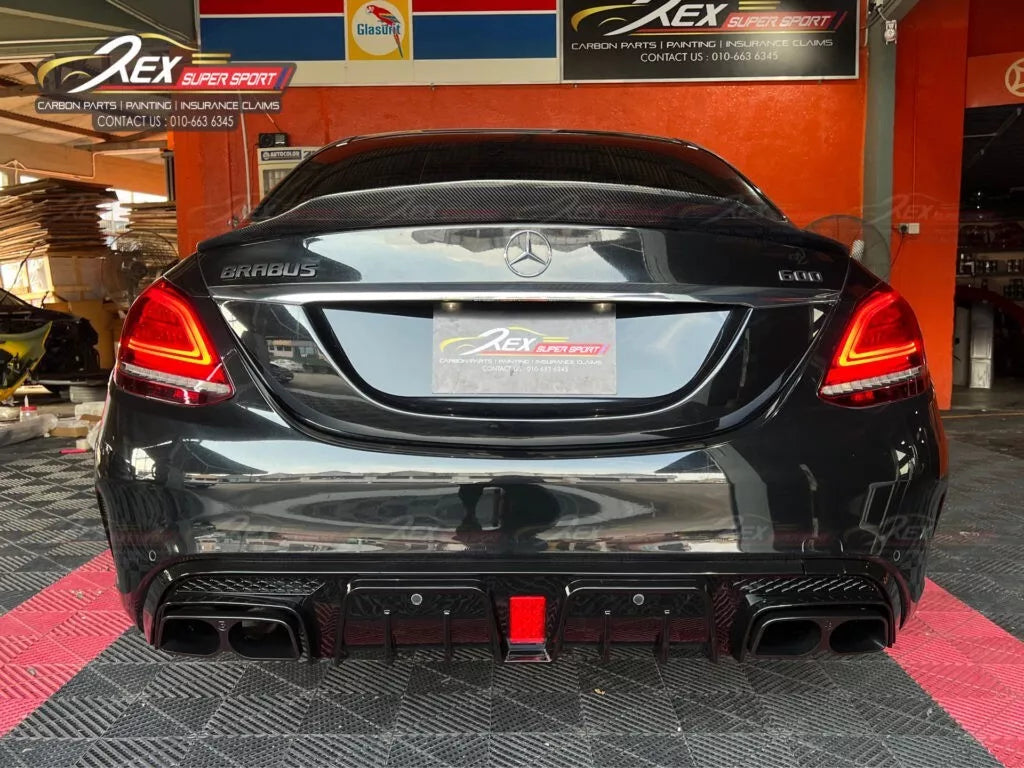 Mercedes C Class W205 AMG Line Rear Diffuser ABS Gloss Black 14-18
