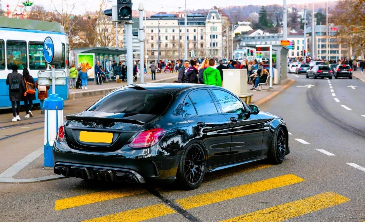 Mercedes C Class W205 AMG Line Rear Diffuser ABS Gloss Black 14-18