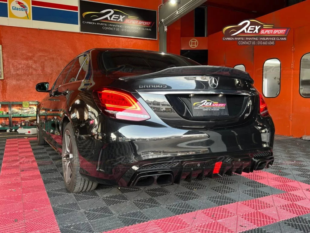 Mercedes C Class W205 AMG Line Rear Diffuser ABS Gloss Black 14-18