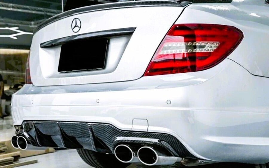 Mercedes C Class C63 AMG Rear Diffuser Valance 2011-15 ABS Gloss Black