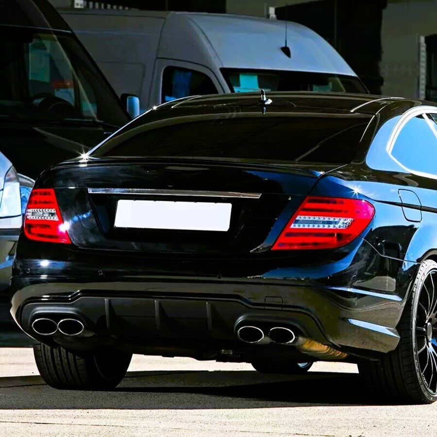 Mercedes C Class C63 AMG Rear Diffuser Valance 2011-15 ABS Gloss Black