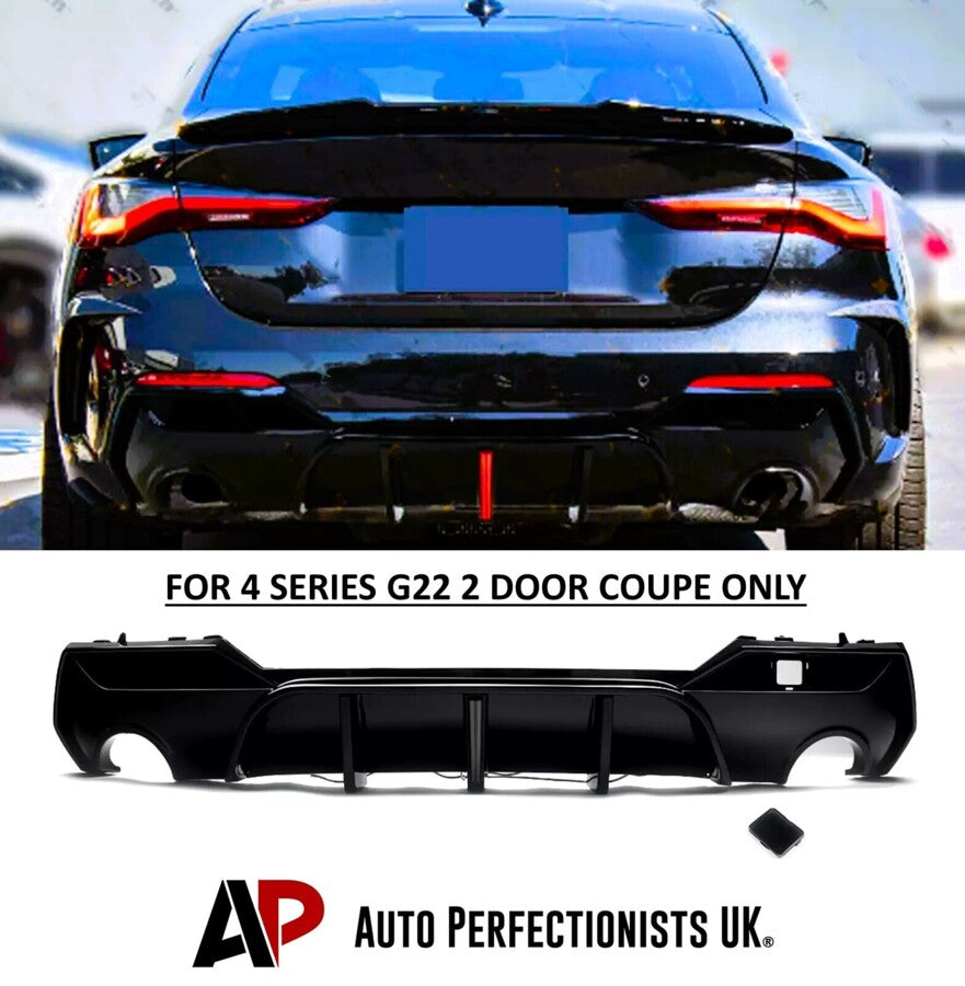 BMW 4 Series G22 G23 Rear Diffuser Valance W/LED ABS Gloss Black