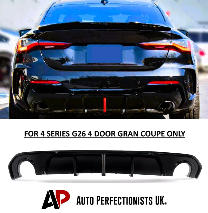 BMW 4 Series G26 Gran Coupe Rear Diffuser 20-24 W/LED ABS Gloss Black