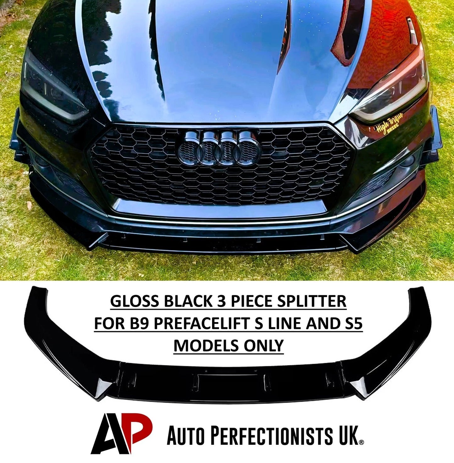 Audi A5 S5 S Line B9 Gloss Black Front Splitter Spoiler Lip 2016-2021
