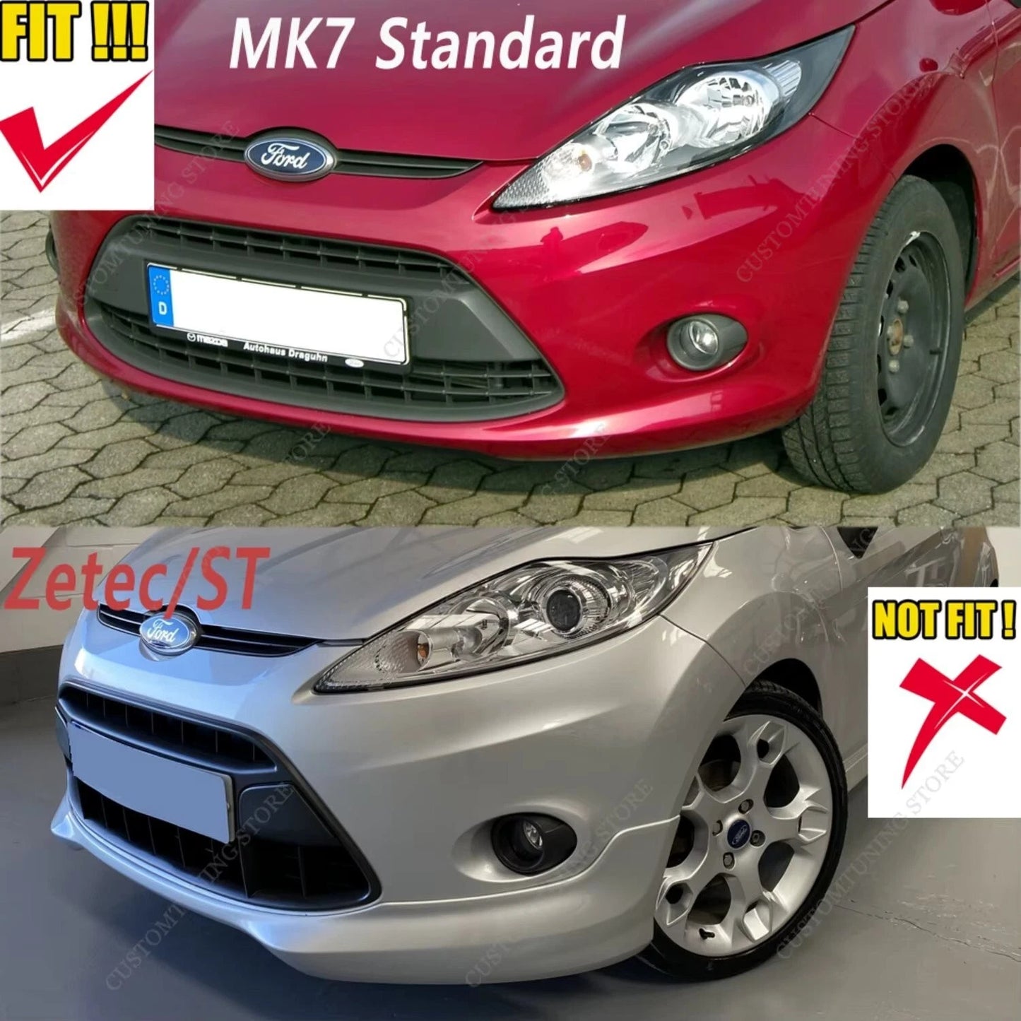 Ford Fiesta MK7 Gloss Black Front Splitter Spoiler Lip Wing 2012-2017