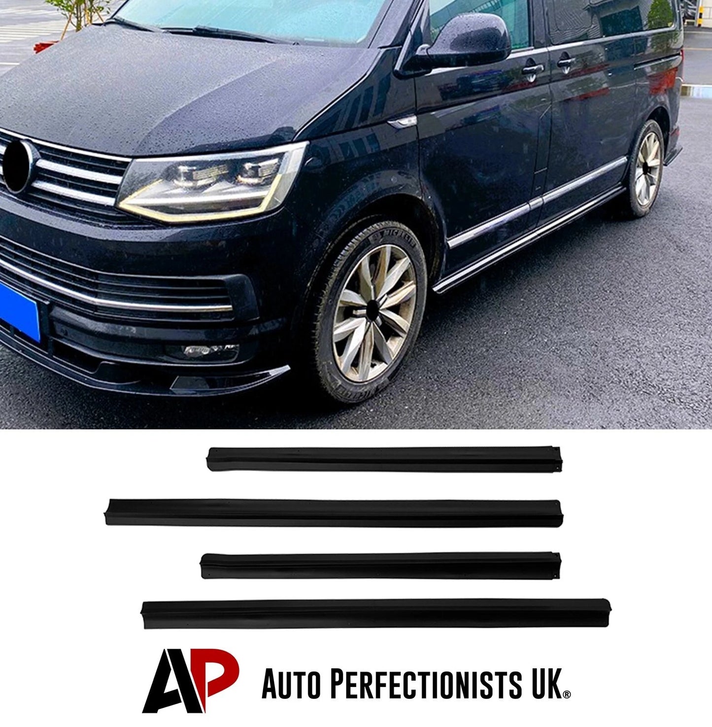 VW Transporter T6 Gloss Black Side Skirts Extensions Spoiler Wing Lip