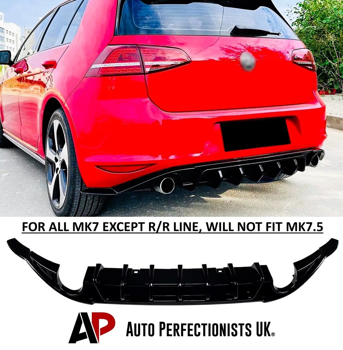 VW Golf MK7 GTI GTD TSI TDI TCR Style Rear Valance Diffuser Spoiler