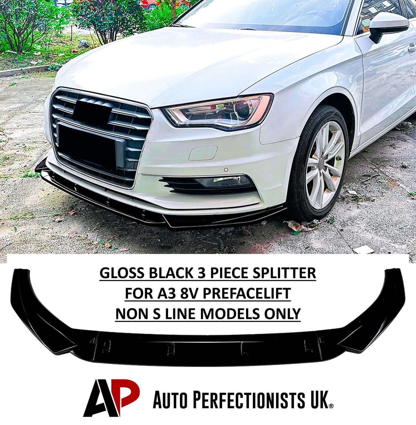 Audi A3 SE 8V NON S Line Gloss Black Front Splitter Spoiler Lip Body Kit 2013-16