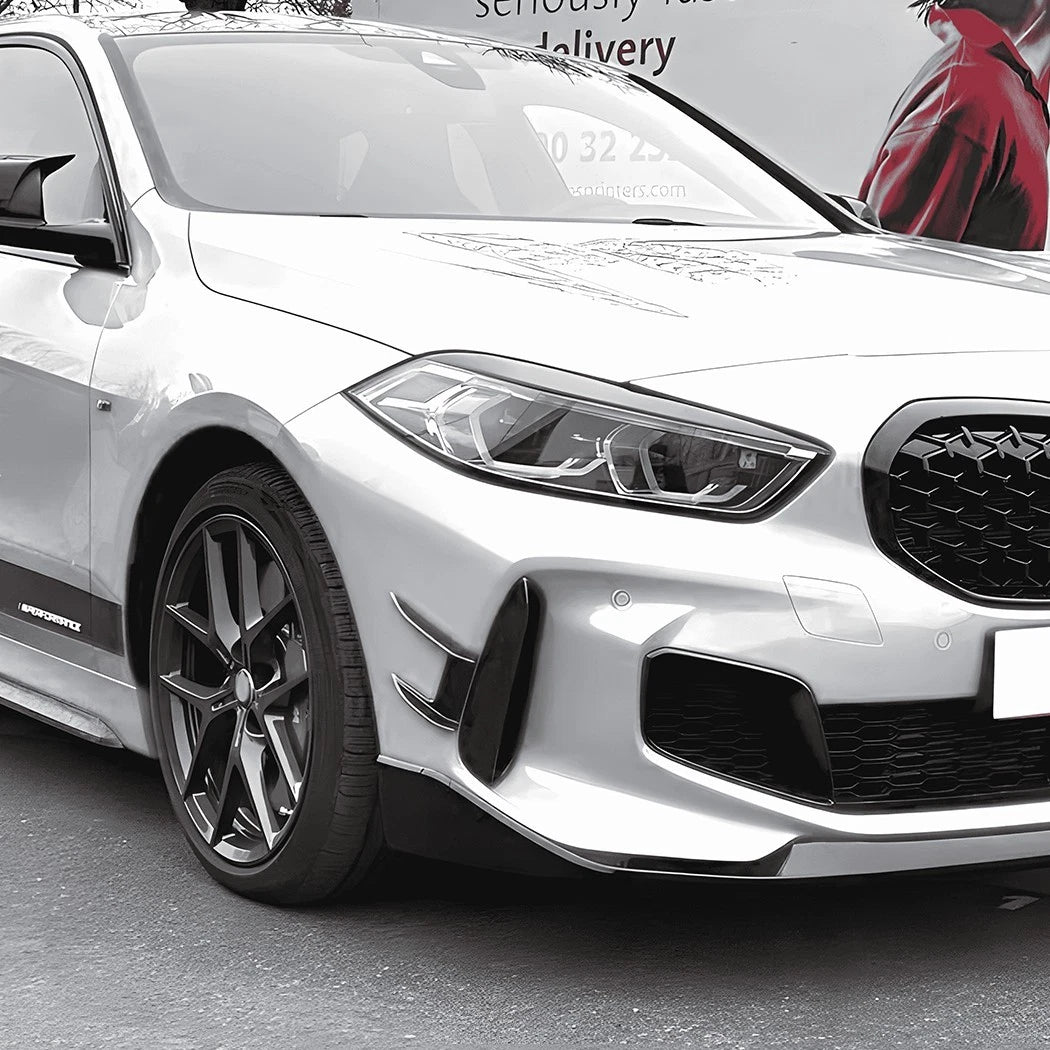 BMW 1 Series F40 MP Style Gloss Black Front Bumper Canard Aero Side Flick Blades