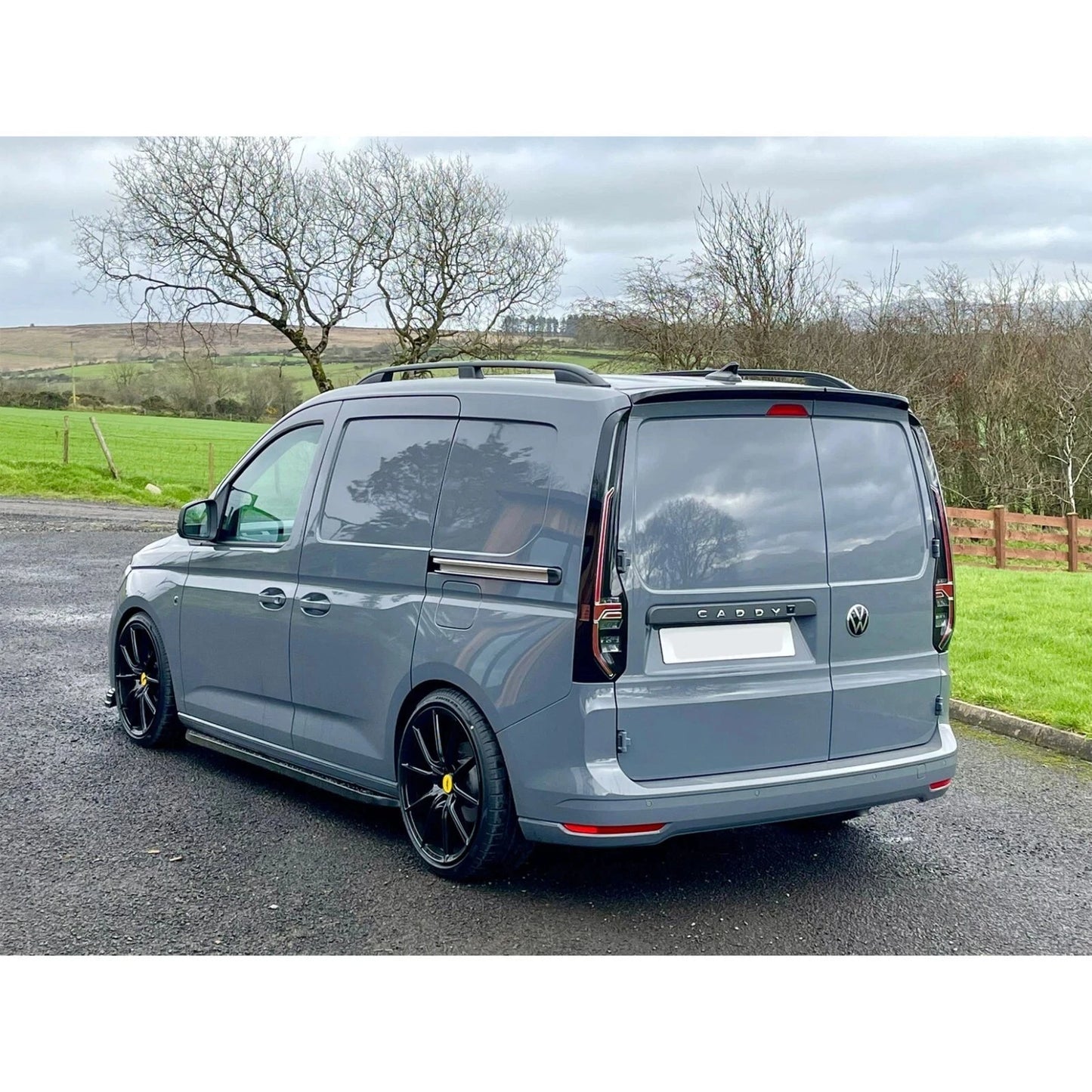 VW Caddy & Maxi Van Sportline Gloss Black Rear Twin Barn Door Roof Spoiler 2020+