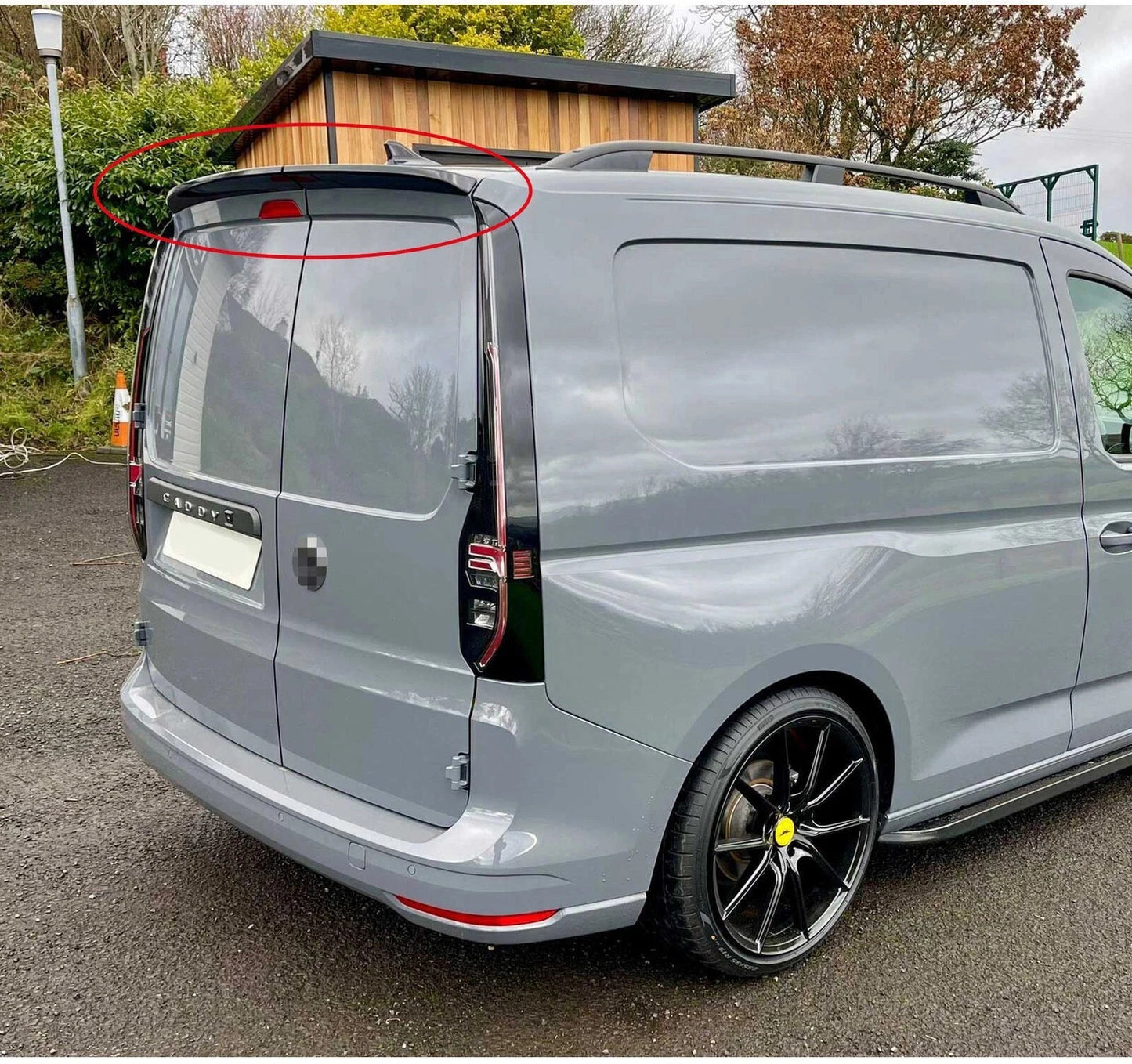 VW Caddy & Maxi Van Sportline Gloss Black Rear Twin Barn Door Roof Spoiler 2020+