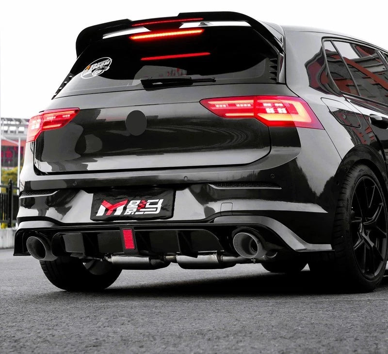 VW Golf MK8 GTI GTD GTE Rear Gloss Black Valance Diffuser Lip Spoiler Kit W/LED