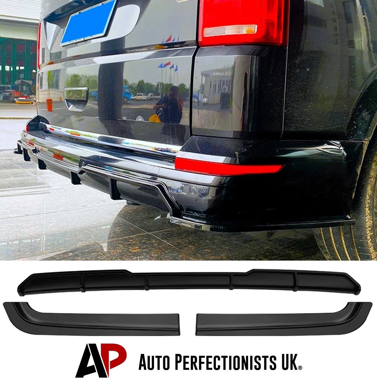 VW Transporter T6 Gloss Black Rear Diffuser Valance Splitter Spoiler Lip Bodykit