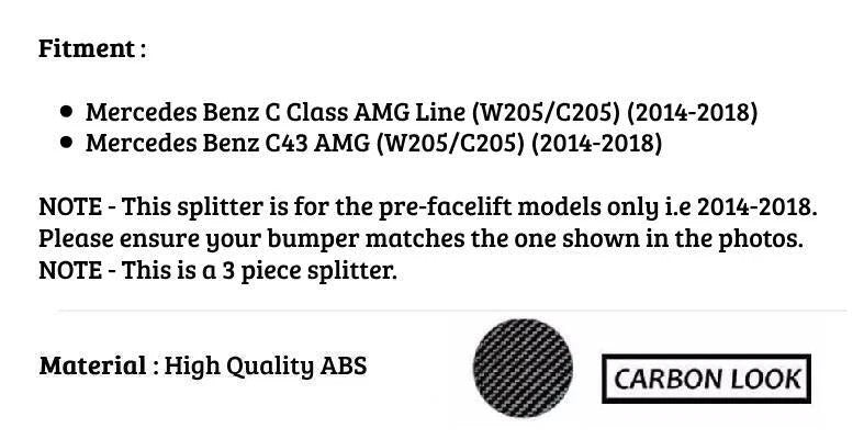 Mercedes C Class C43 W205 C205 Front Splitter 2014-2018 Abs Carbon Fibre